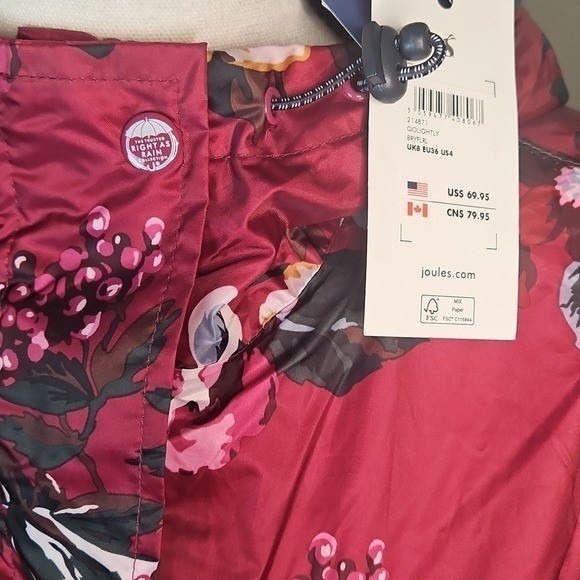 Joules Raincoat Upcycled Plastic Golightly Red Pink Berry Floral Size 4 NWT - Picture 4 of 9